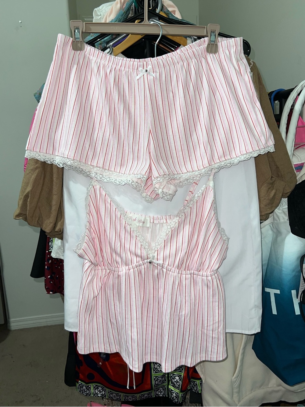 Pink Rose Pale Pink Striped Cami & Shorts Pajama Lounge Set